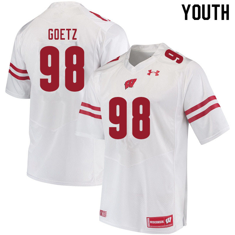 Youth #98 C.J. Goetz Wisconsin Badgers College Football Jerseys Sale-White - Click Image to Close